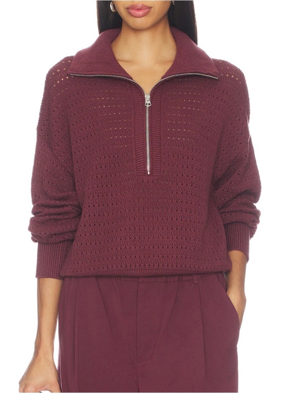Varley Darla Half Zip Knit Sweater in Sassafras NEW NWT
